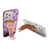 Purple polka dot transparent phone case with pink cat stand and brown bear stand Item Picture